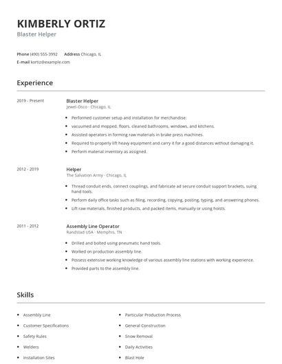 Blaster Helper Resume