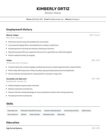 Blaster Helper Resume