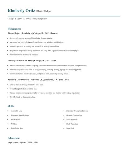 Blaster Helper Resume