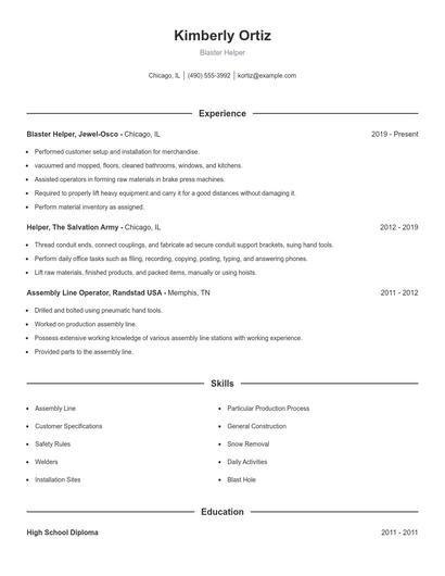 Blaster Helper Resume
