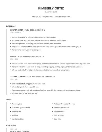 Blaster Helper Resume