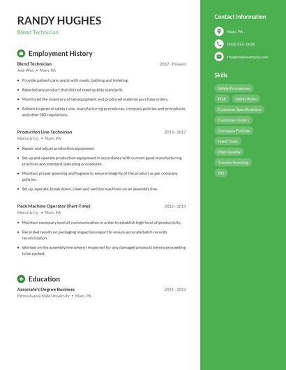 Blend Technician Resume