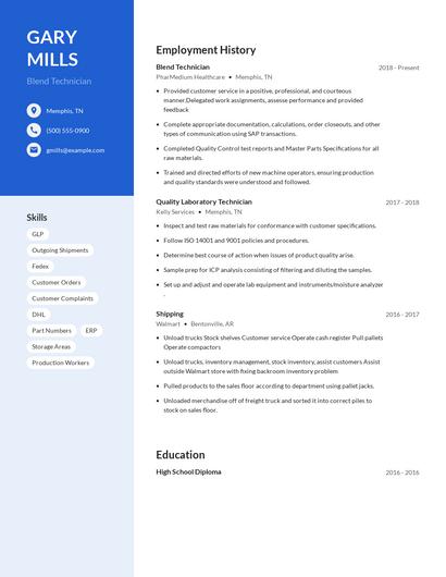 Blend Technician Resume