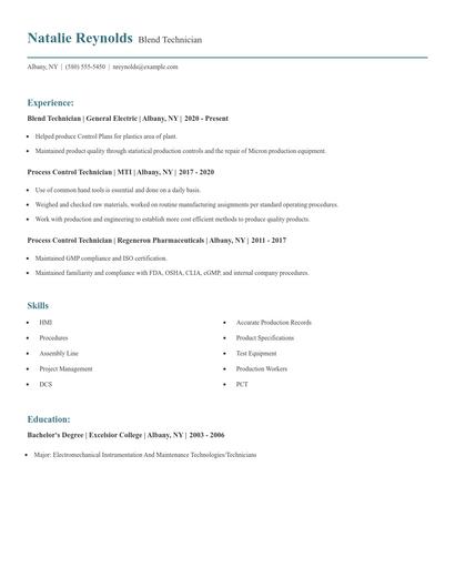 Blend Technician Resume