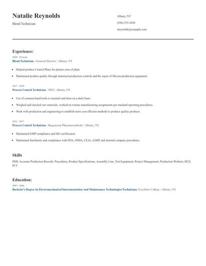 Blend Technician Resume