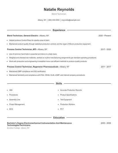 Blend Technician Resume