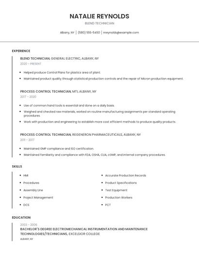 Blend Technician Resume