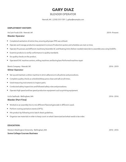 Blender Operator Resume