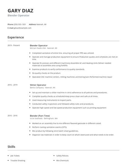 Blender Operator Resume