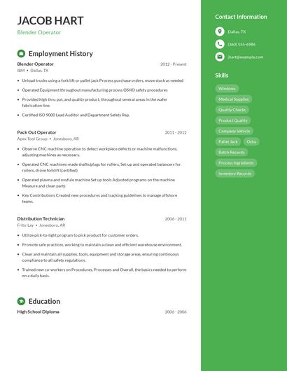 Blender Operator Resume