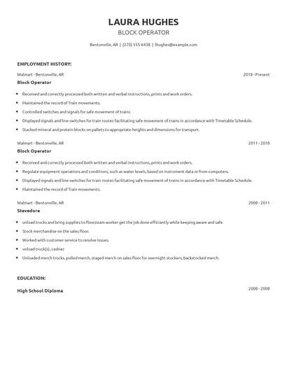 Block Operator Resume