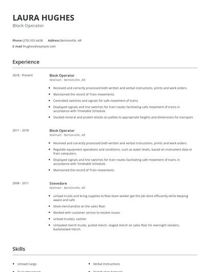 Block Operator Resume