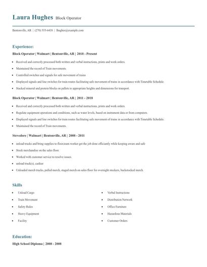 Block Operator Resume