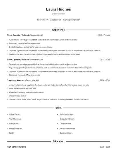 Block Operator Resume