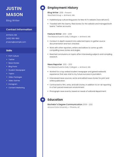 Blog Writer Resume