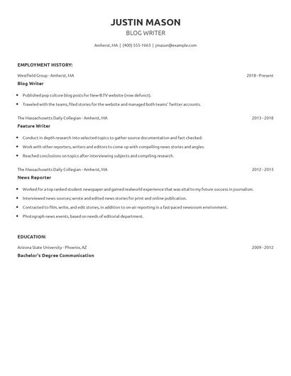 Blog Writer Resume