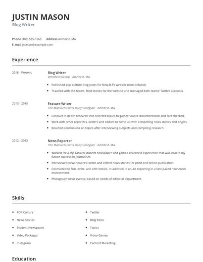Blog Writer Resume
