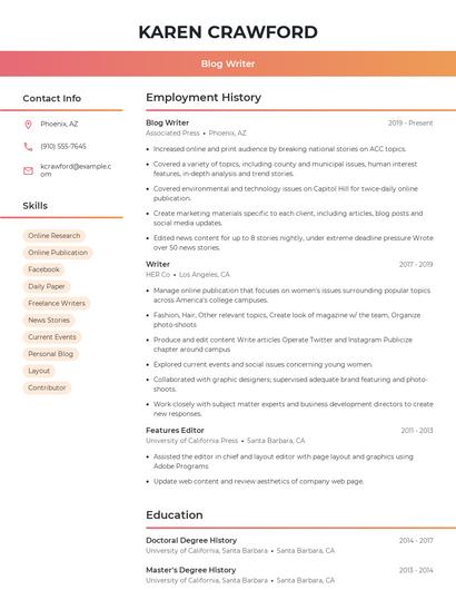 Blog Writer Resume