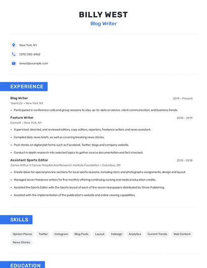 Blog Writer Resume