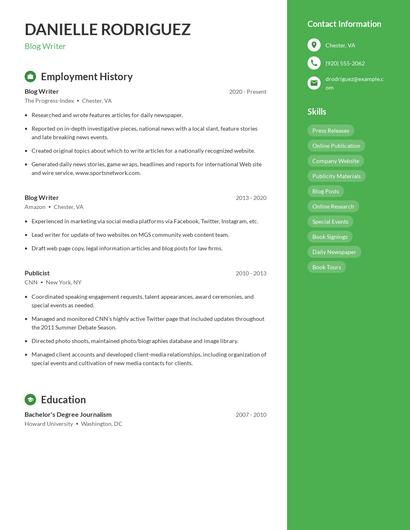 Blog Writer Resume