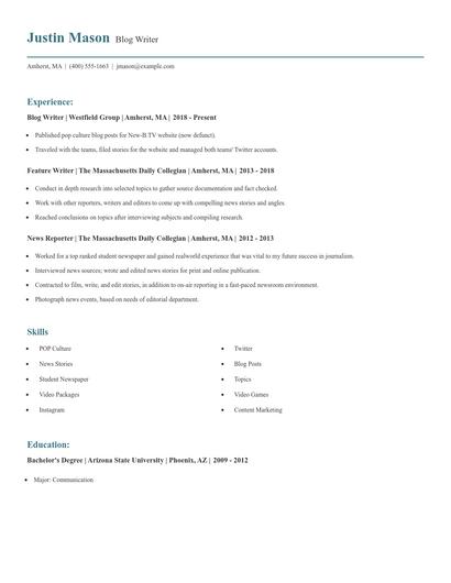 Blog Writer Resume