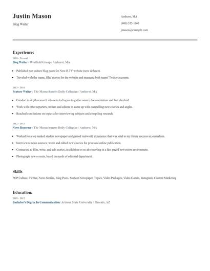 Blog Writer Resume