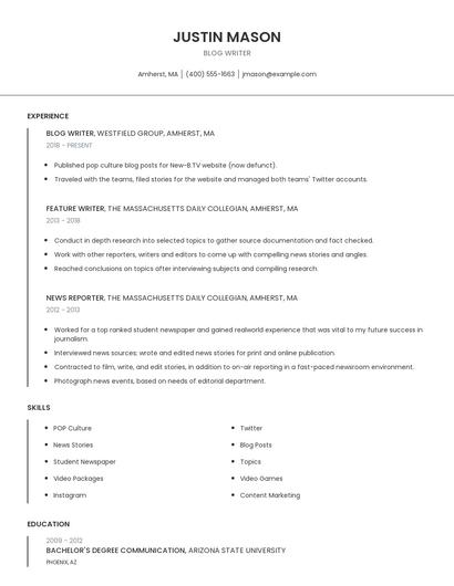 Blog Writer Resume