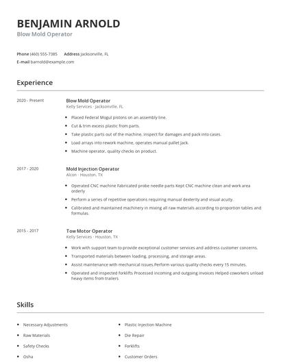 Blow Mold Operator Resume