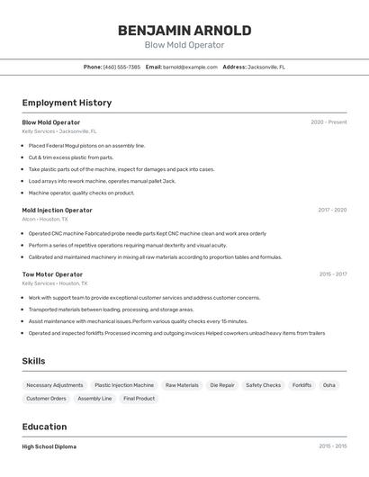 Blow Mold Operator Resume