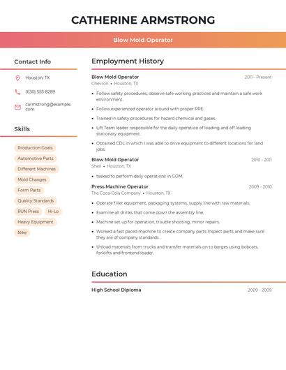 Blow Mold Operator Resume