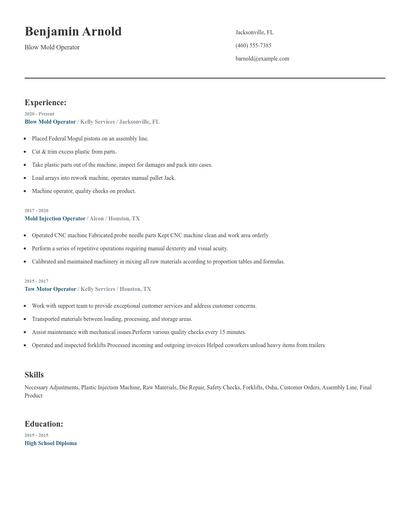 Blow Mold Operator Resume