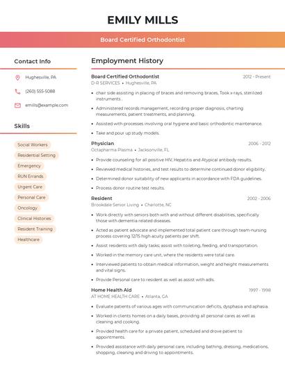 Board Certified Orthodontist Resume