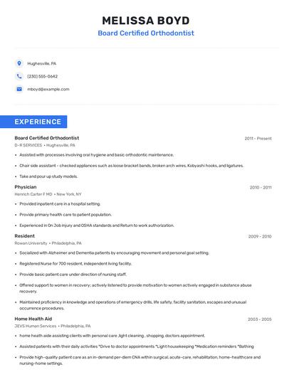 Board Certified Orthodontist Resume