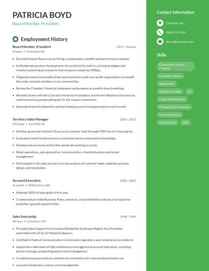 Board Member, President Resume