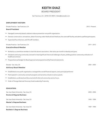 Board President Resume