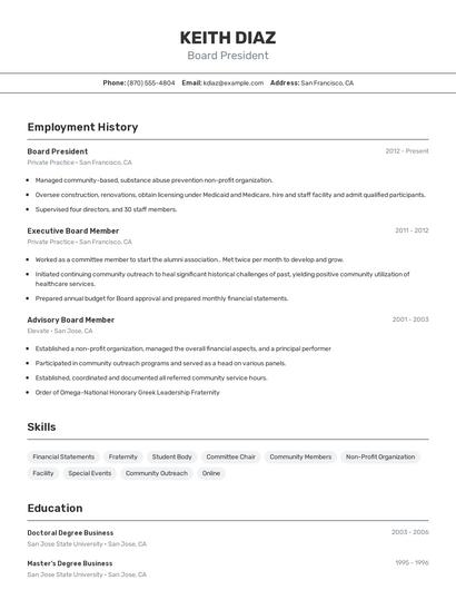 Board President Resume