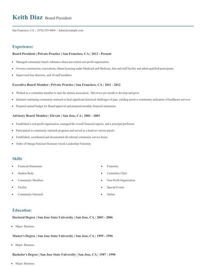 Board President Resume