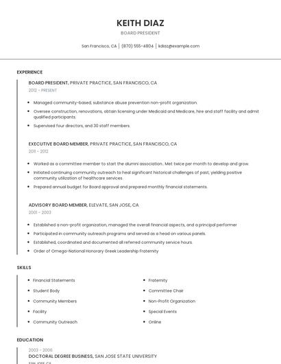Board President Resume
