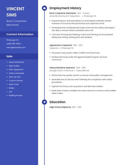 Boat Carpenter Mechanic Resume