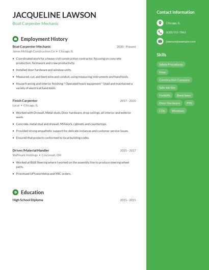 Boat Carpenter Mechanic Resume