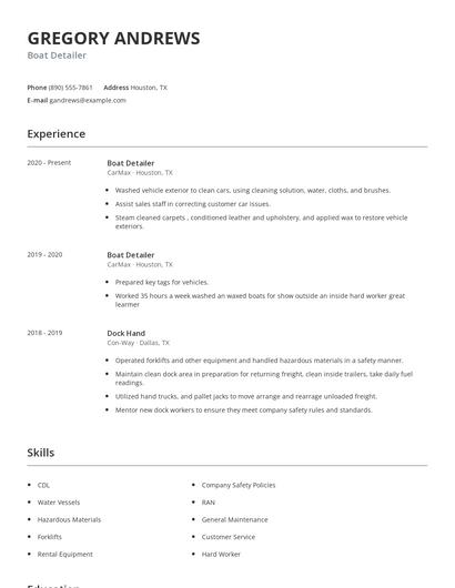Boat Detailer Resume