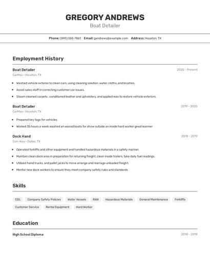 Boat Detailer Resume