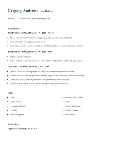 Boat Detailer Resume