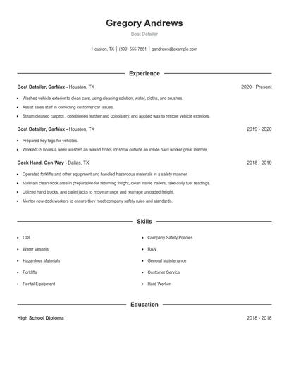 Boat Detailer Resume