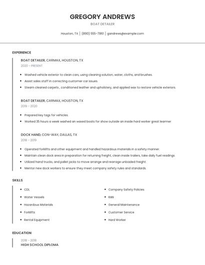 Boat Detailer Resume