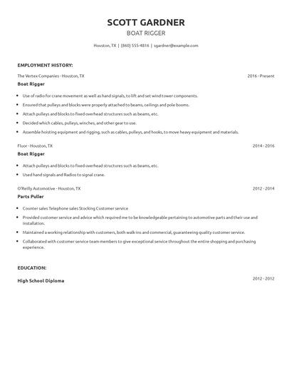 Boat Rigger Resume