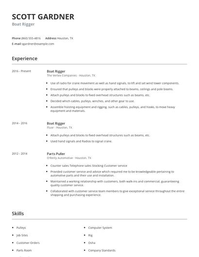 Boat Rigger Resume