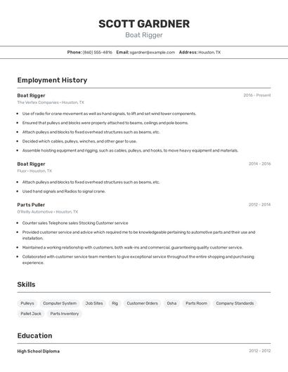 Boat Rigger Resume