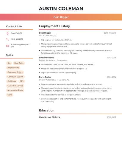 Boat Rigger Resume
