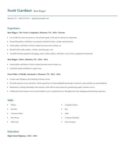 Boat Rigger Resume
